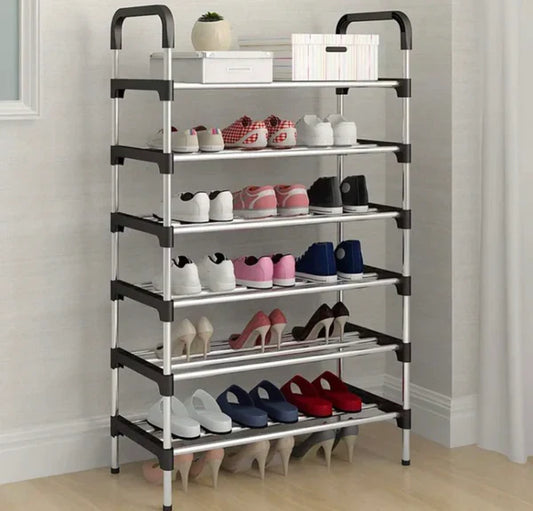 6 Tier Classic Shoe Rack – Stainless Steel Multilayer Shoe Organizer Shelf with Side Support | Stackable Shoe Cabinet in Pakistan