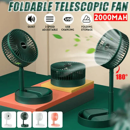 Rechargeable Telescopic Foldable Table Fan – Adjustable Height & Portable Cooling