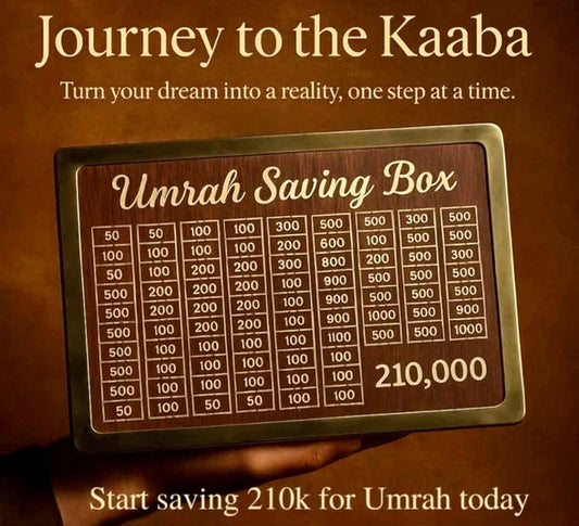 Wooden Umrah Saving Box – Lockable Charity & Travel Goal Box