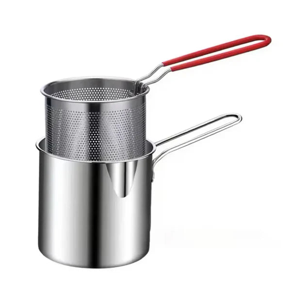 Stainless Steel 1.2L Deep Fryer Pot with Strainer & Heatproof Handle