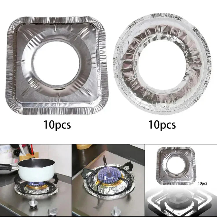Pack of 10 - Disposable Aluminum Foil Round Gas Stove Burner Covers – Heat Resistant & Grease-Proof