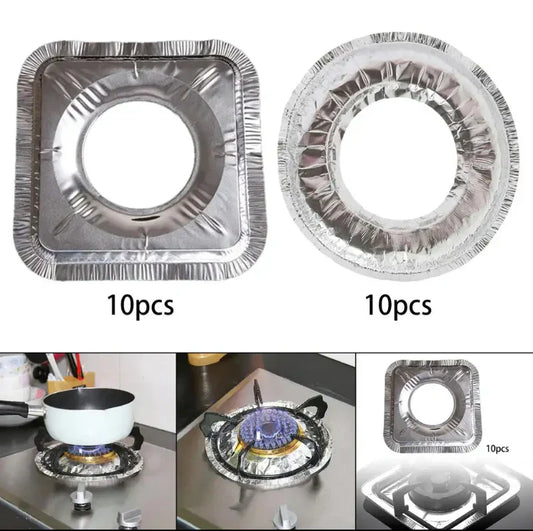 Pack of 10 - Disposable Aluminum Foil Round Gas Stove Burner Covers – Heat Resistant & Grease-Proof