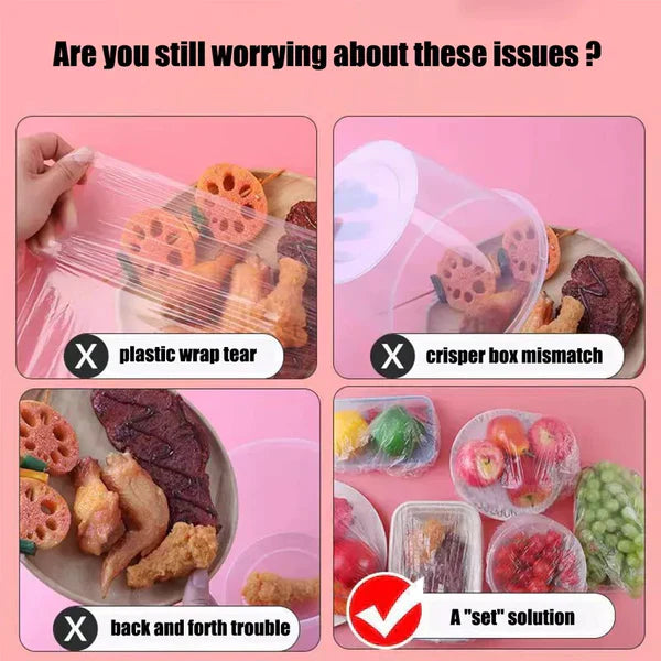 Pack of 100 - Disposable Plastic Food Covers Stretchable Elastic Wraps