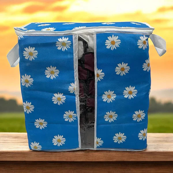 120 GSM Non-Woven Clothes Storage Bag – Foldable Floral Print Organizer (Pink/Green/Blue/Grey)