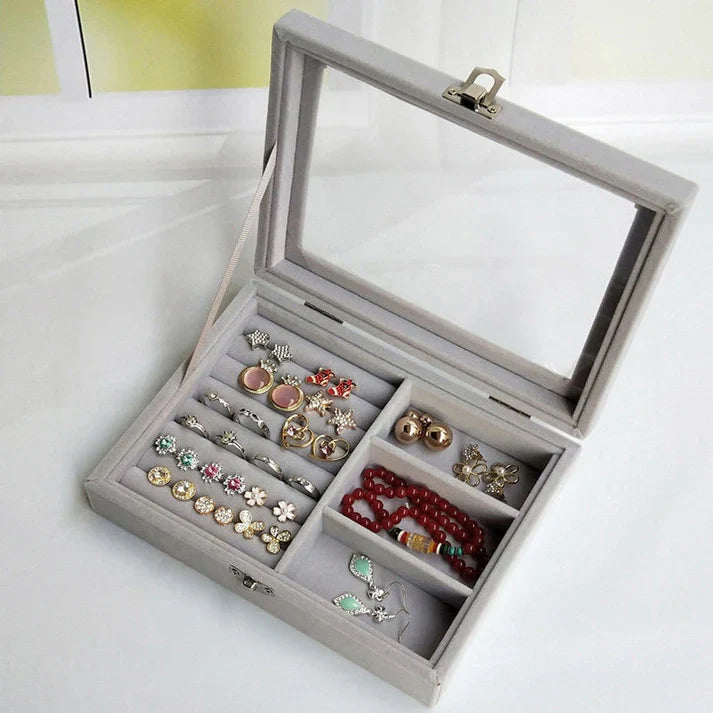 Portable Velvet Jewelry Box – Ring & Earring Display Organizer