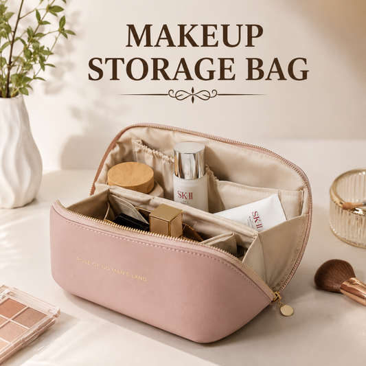 Large Capacity Leather Travel Cosmetic Bag – Stylish & Durable Makeup Organizer