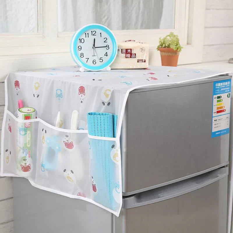 Imported - Premium Printed Dust Proof Fridge Cover with 6 Pocket Organizer for Kitchen Storage