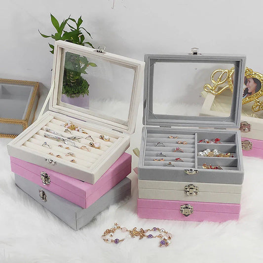Portable Velvet Jewelry Box – Ring & Earring Display Organizer
