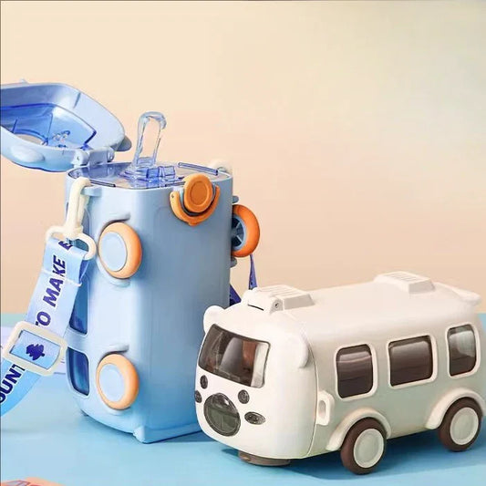 500ml Car & Bus Shape Water Bottle for Kids – With Straw & Shoulder Strap