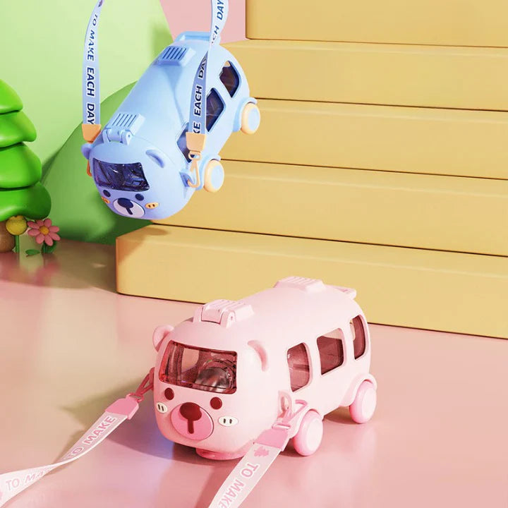 500ml Car & Bus Shape Water Bottle for Kids – With Straw & Shoulder Strap