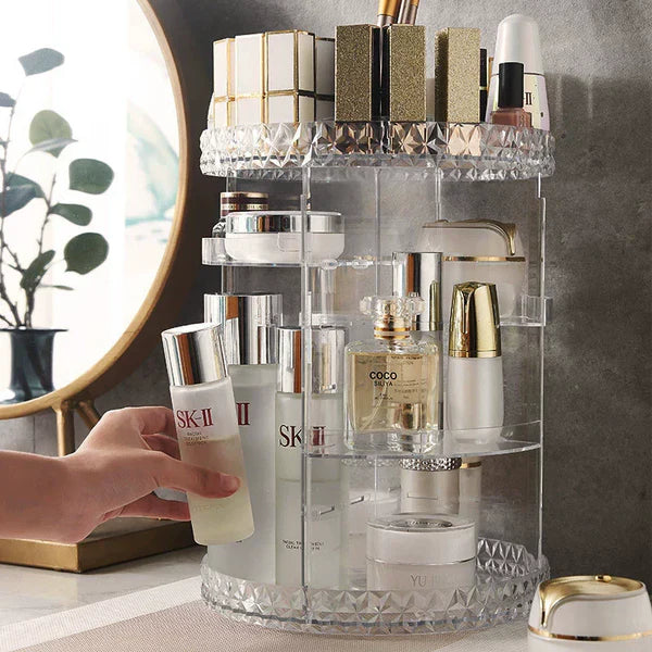 360° Rotating Makeup Organizer – Large Size | Cosmetic Storage Rack for Vanity & Dressing Table