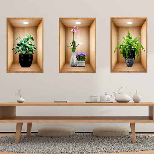 3D Plant Wall Stickers (3pcs Set) – Nature-Inspired Room Décor
