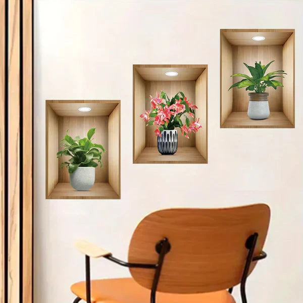 3D Plant Wall Stickers (3pcs Set) – Nature-Inspired Room Décor