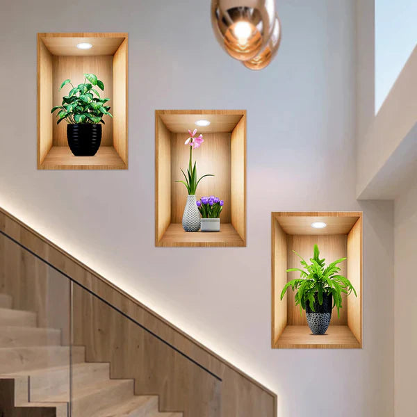 3D Plant Wall Stickers (3pcs Set) – Nature-Inspired Room Décor