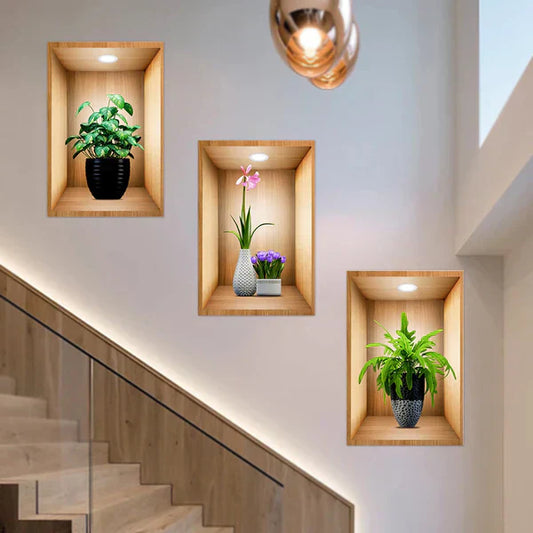 3D Plant Wall Stickers (3pcs Set) – Nature-Inspired Room Décor