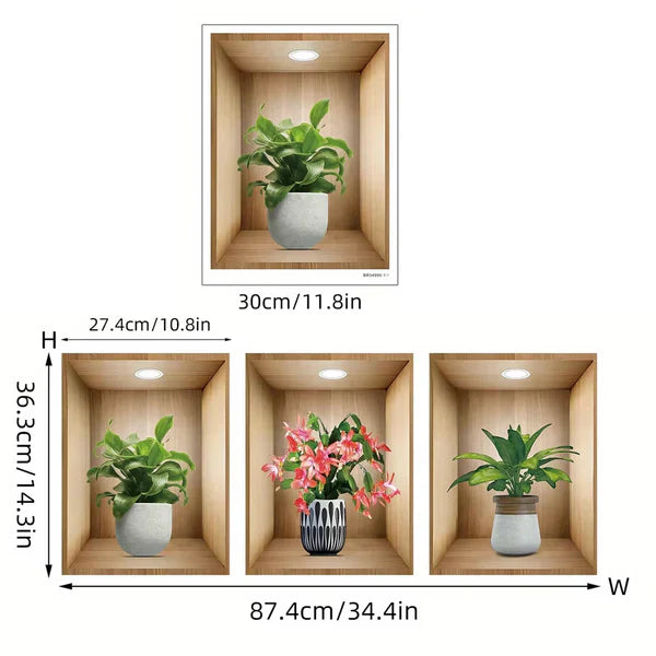 3D Plant Wall Stickers (3pcs Set) – Nature-Inspired Room Décor