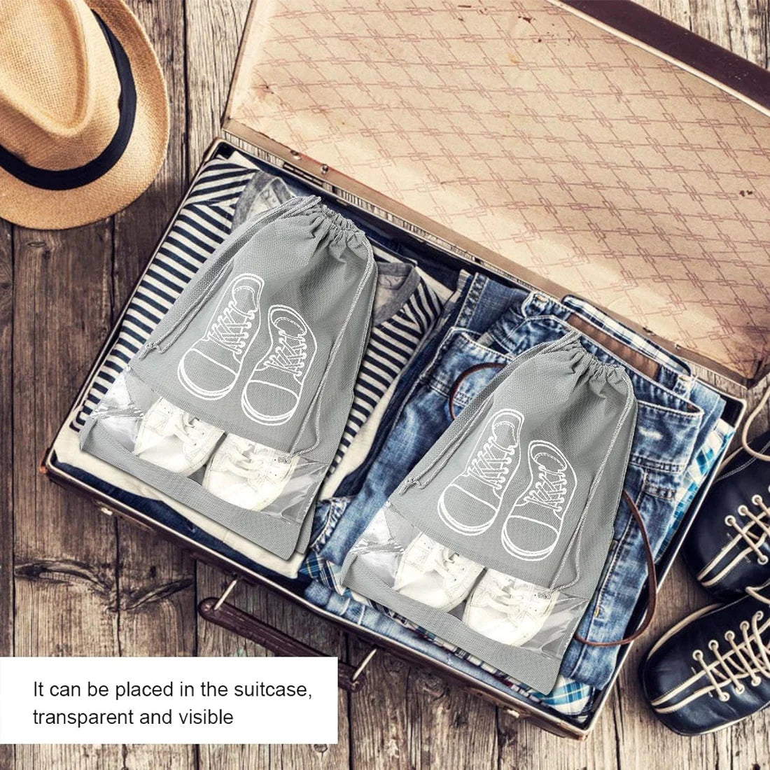 Printed Non-Woven Travel Shoe Pouch – Dustproof & Lightweight Organizer