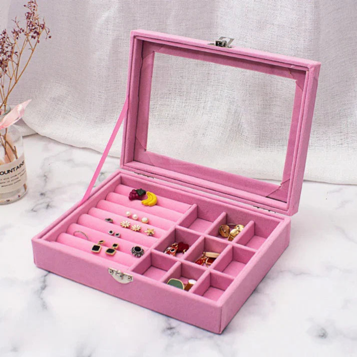 Portable Velvet Jewelry Box – Ring & Earring Display Organizer