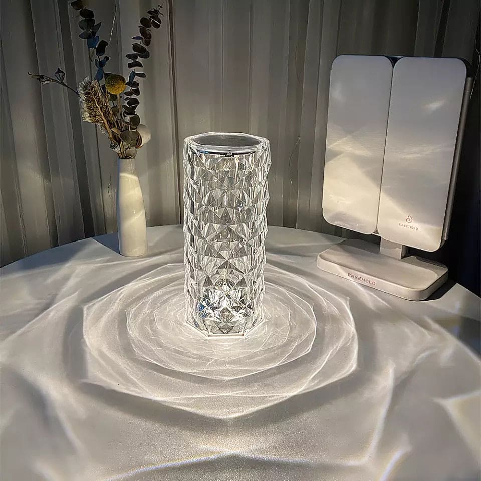 Rose Crystal Rechargeable Table Lamp with Diamond Touch Sensor and RGB Light in Pakistan