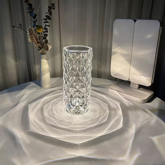 Rose Crystal Rechargeable Table Lamp with Diamond Touch Sensor and RGB Light in Pakistan