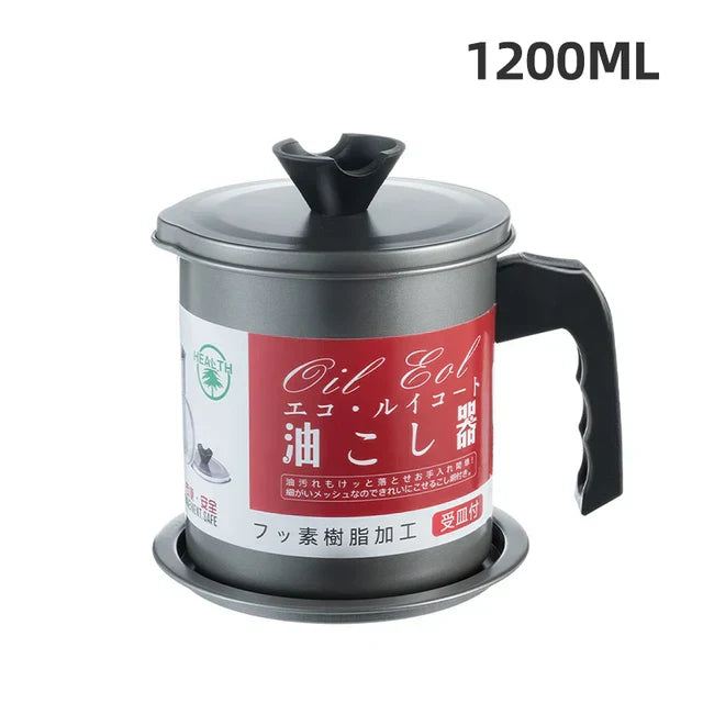 1.4L Stainless Steel Oil Filter Pot – With Lid, Strainer & Drip-Free Spout