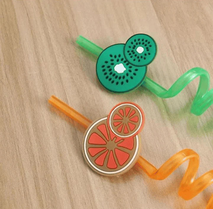 Pack of 4 Fruity Crazy Loop Straws – Fun Flamingo & Silly Drinking Straws for Kids & Parties