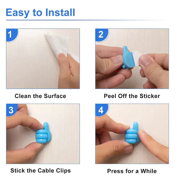 Pack of 5 - Self Adhesive Thumbs Hooks | Wall Mount Hangers for Keys, Towels & Cables