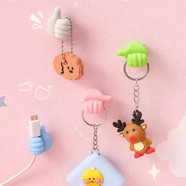 Pack of 5 - Self Adhesive Thumbs Hooks | Wall Mount Hangers for Keys, Towels & Cables