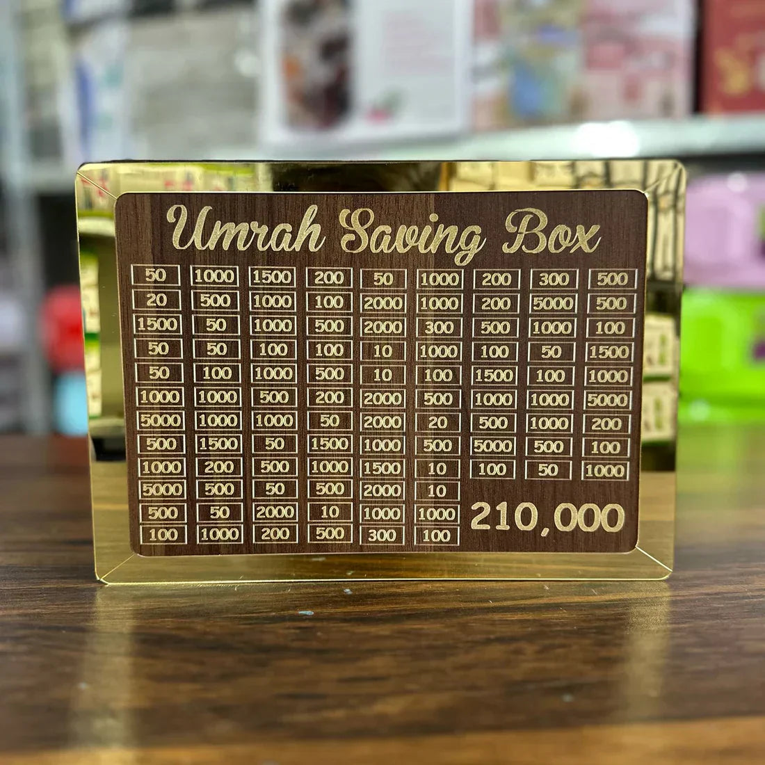 Wooden Umrah Saving Box – Lockable Charity & Travel Goal Box