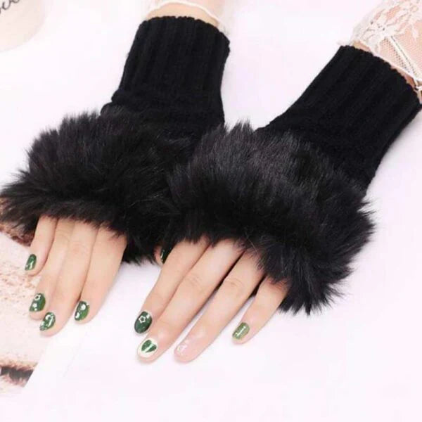 Fingerless Rabbit Fur Winter Gloves for Women – Soft & Stylish Hand Warmers