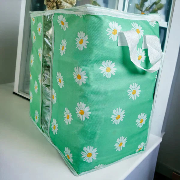 120 GSM Non-Woven Clothes Storage Bag – Foldable Floral Print Organizer (Pink/Green/Blue/Grey)