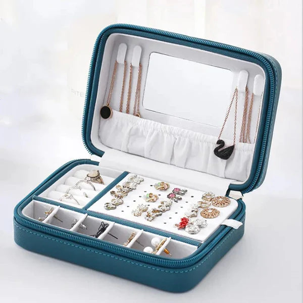 Large Portable Leather Jewelry Organizer – Travel Case for Rings, Earrings & Accessories