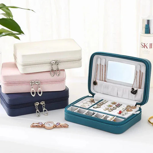 Large Portable Leather Jewelry Organizer – Travel Case for Rings, Earrings & Accessories