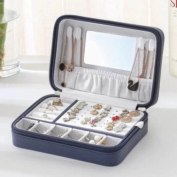 Large Portable Leather Jewelry Organizer – Travel Case for Rings, Earrings & Accessories