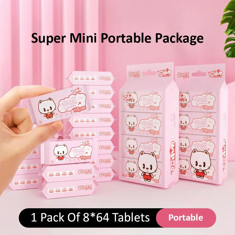 Mini Packs Cleaning Wet Wipes – Total 64 (8 Packets X 8 Sheets) Pocket-Sized Tissue Set