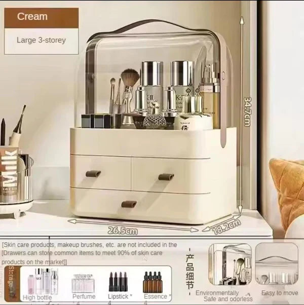 3-Drawer Portable Cosmetic Box – Acrylic Makeup Organizer & Vanity Storage