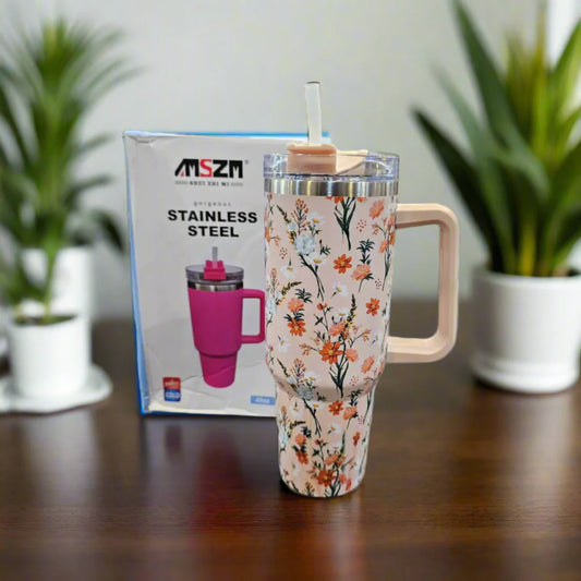 40 oz Insulated Tumbler Thermos Flask with Straw & Lid – Stainless Steel Travel Mug