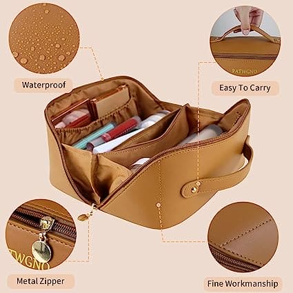 Large Capacity Leather Travel Cosmetic Bag – Stylish & Durable Makeup Organizer