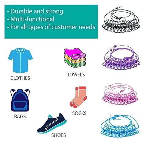 Portable Elastic Clothesline with 12 Clips – Travel & Home Drying Rope