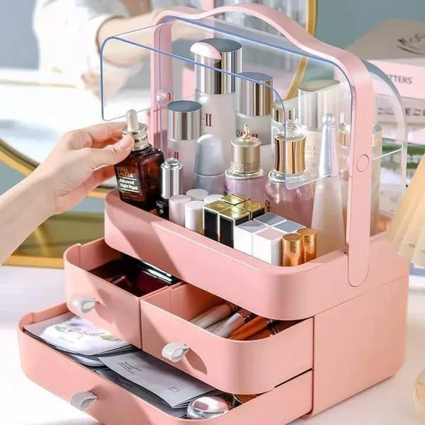 3-Drawer Portable Cosmetic Box – Acrylic Makeup Organizer & Vanity Storage