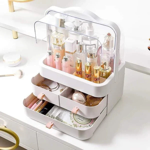 3-Drawer Portable Cosmetic Box – Acrylic Makeup Organizer & Vanity Storage