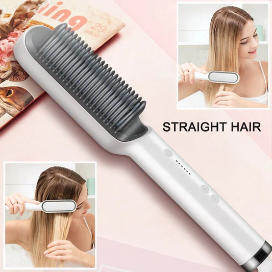 Electric Hair Brush Straightener – Hot Comb Curler with 30s Fast Heating