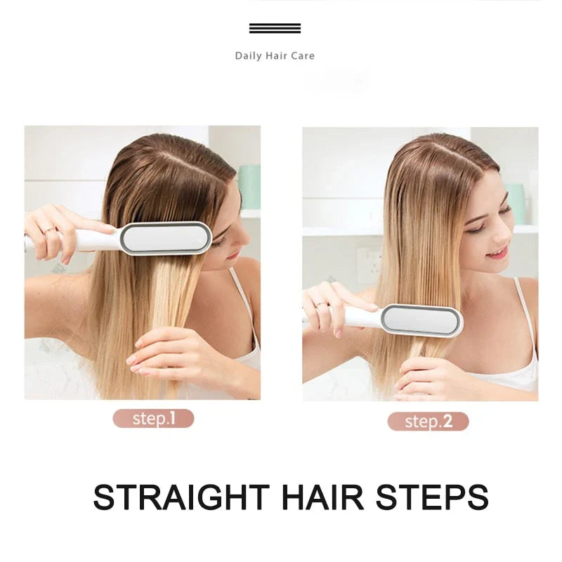 Electric Hair Brush Straightener – Hot Comb Curler with 30s Fast Heating