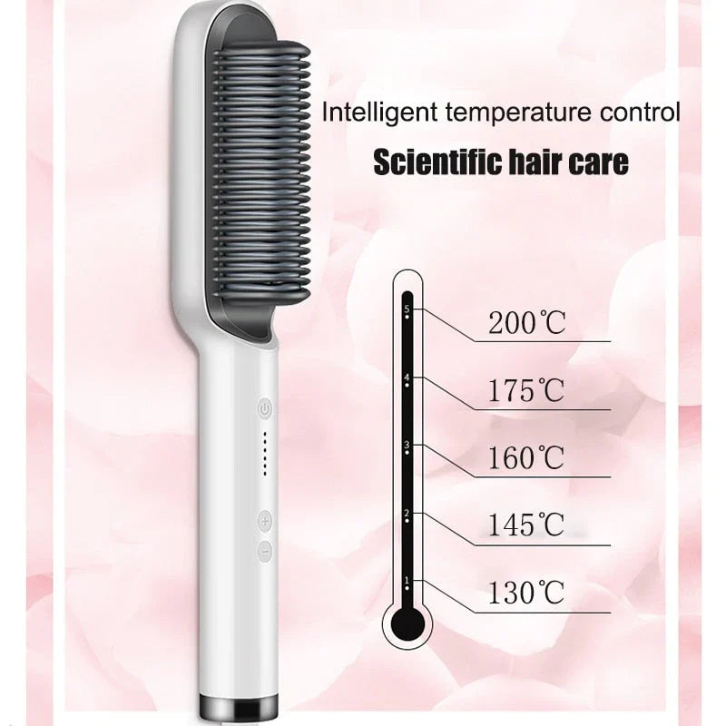 Electric Hair Brush Straightener – Hot Comb Curler with 30s Fast Heating
