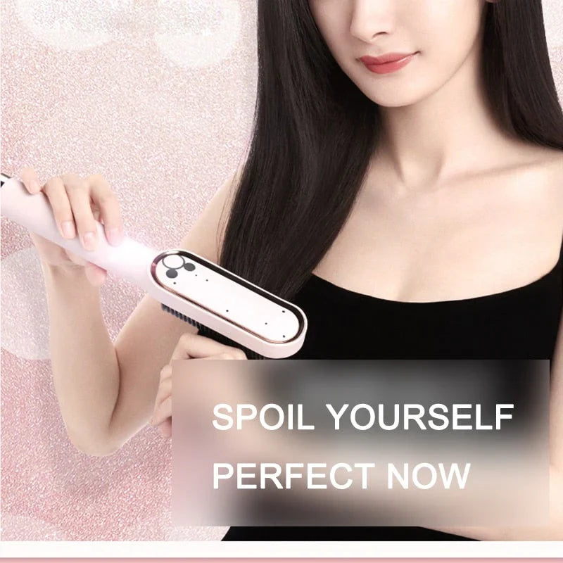 Electric Hair Brush Straightener – Hot Comb Curler with 30s Fast Heating