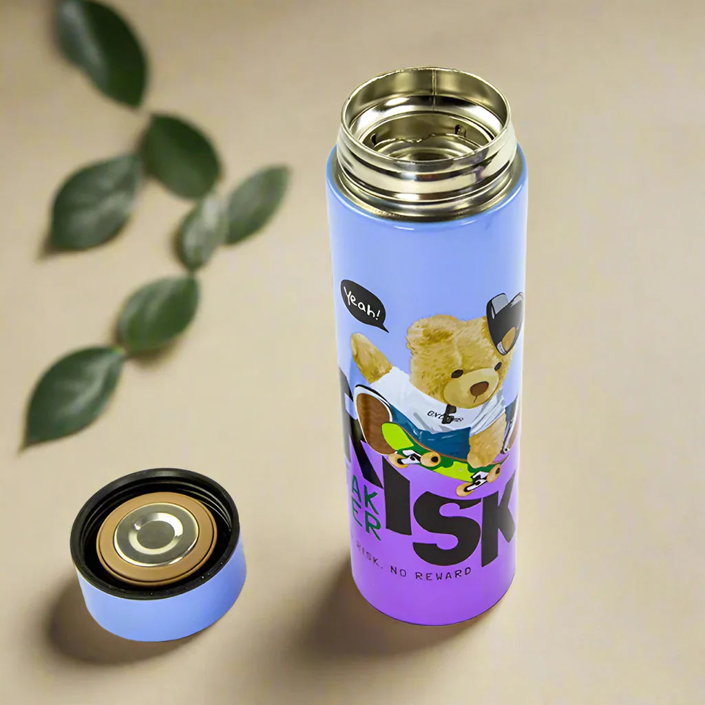 Cute Bear Print 500ml Double Wall Vacuum Thermos Water Bottle with LED Temperature Display