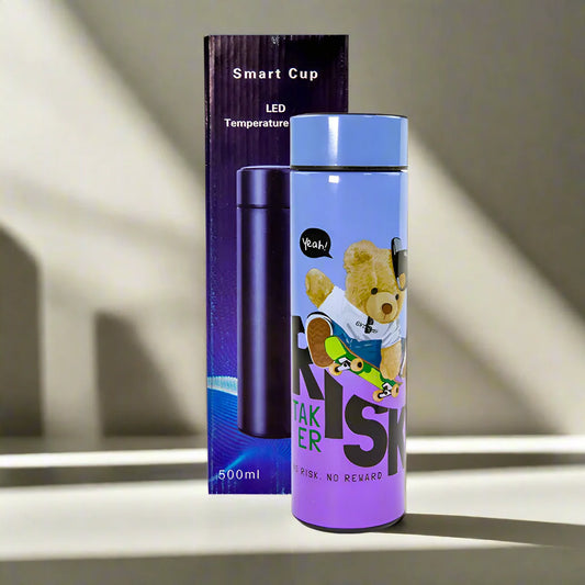 Cute Bear Print 500ml Double Wall Vacuum Thermos Water Bottle with LED Temperature Display