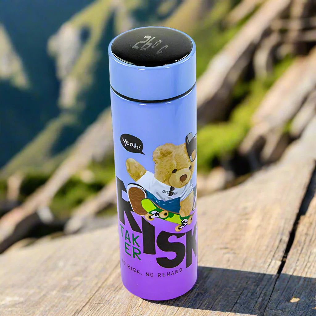 Cute Bear Print 500ml Double Wall Vacuum Thermos Water Bottle with LED Temperature Display