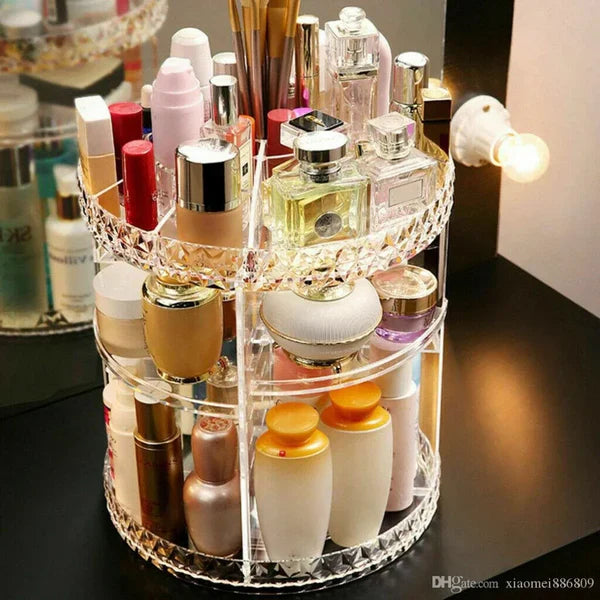 360° Rotating Makeup Organizer – Large Size | Cosmetic Storage Rack for Vanity & Dressing Table