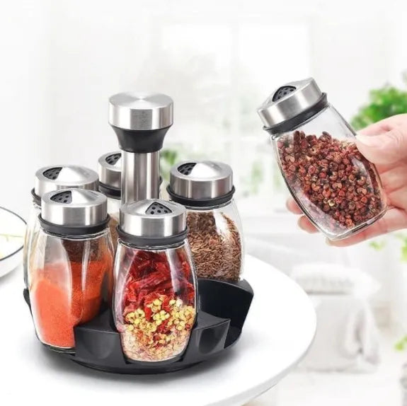 6 in 1 Rotating Spice Jar Set – 360° Seasoning Organizer for Kitchen Storage in Pakistan